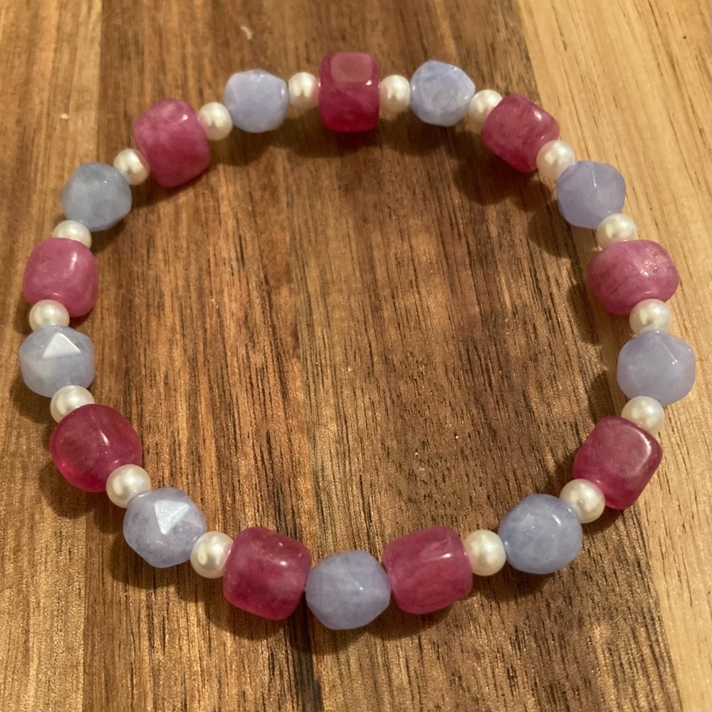 Handmade Beaded Bracelet with Strawberry Quartz and Aquamarine